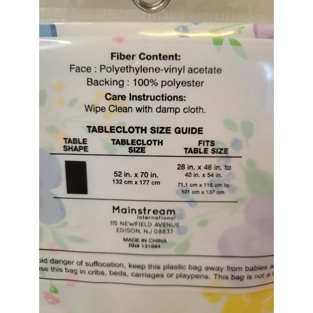 Brother Sister Design Studio Floral Vinyl Tablecloth 52x70 Easter Spring New